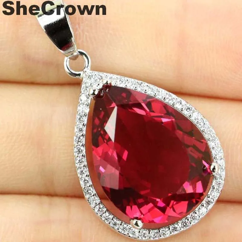 43x19mm Big Jewelry Drop 20x15mm Pink Tourmaline CZ Woman's Wedding Silver Earrings Pendant