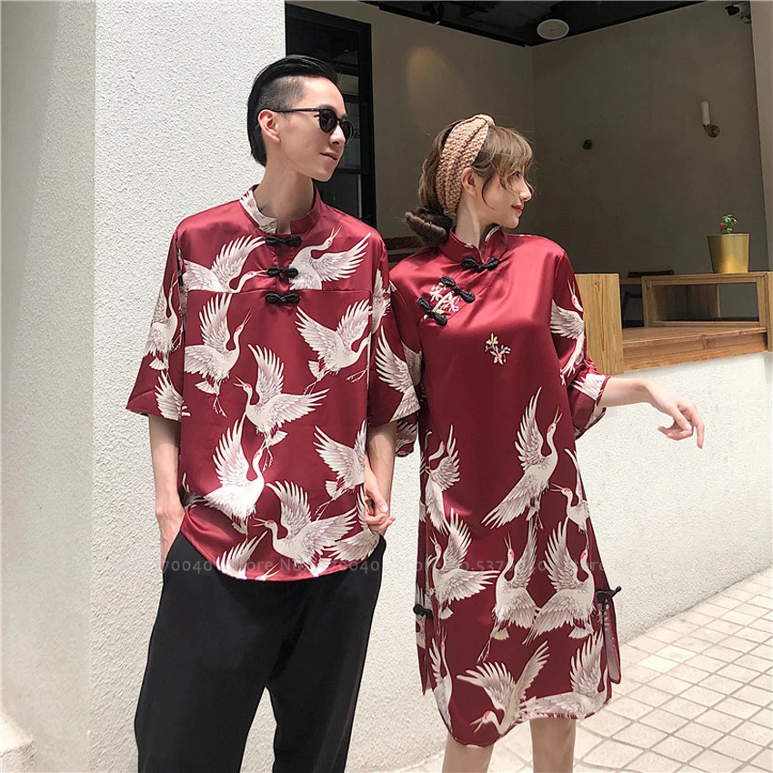 Мужская и женская блузка в стиле Харадзюку костюм ханьфу китайском Ципао