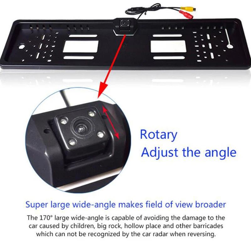 Универсальная HD Автомобильная камера заднего вида, Европейская Рамка для номерного знака, ночное видение, светодиодный