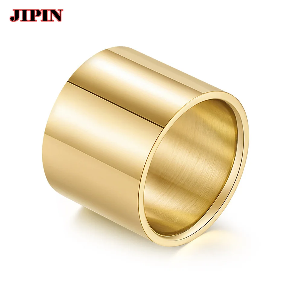 TrendyTitaniumSteelBrushedLargeRingforMenSuperWideMatteGold