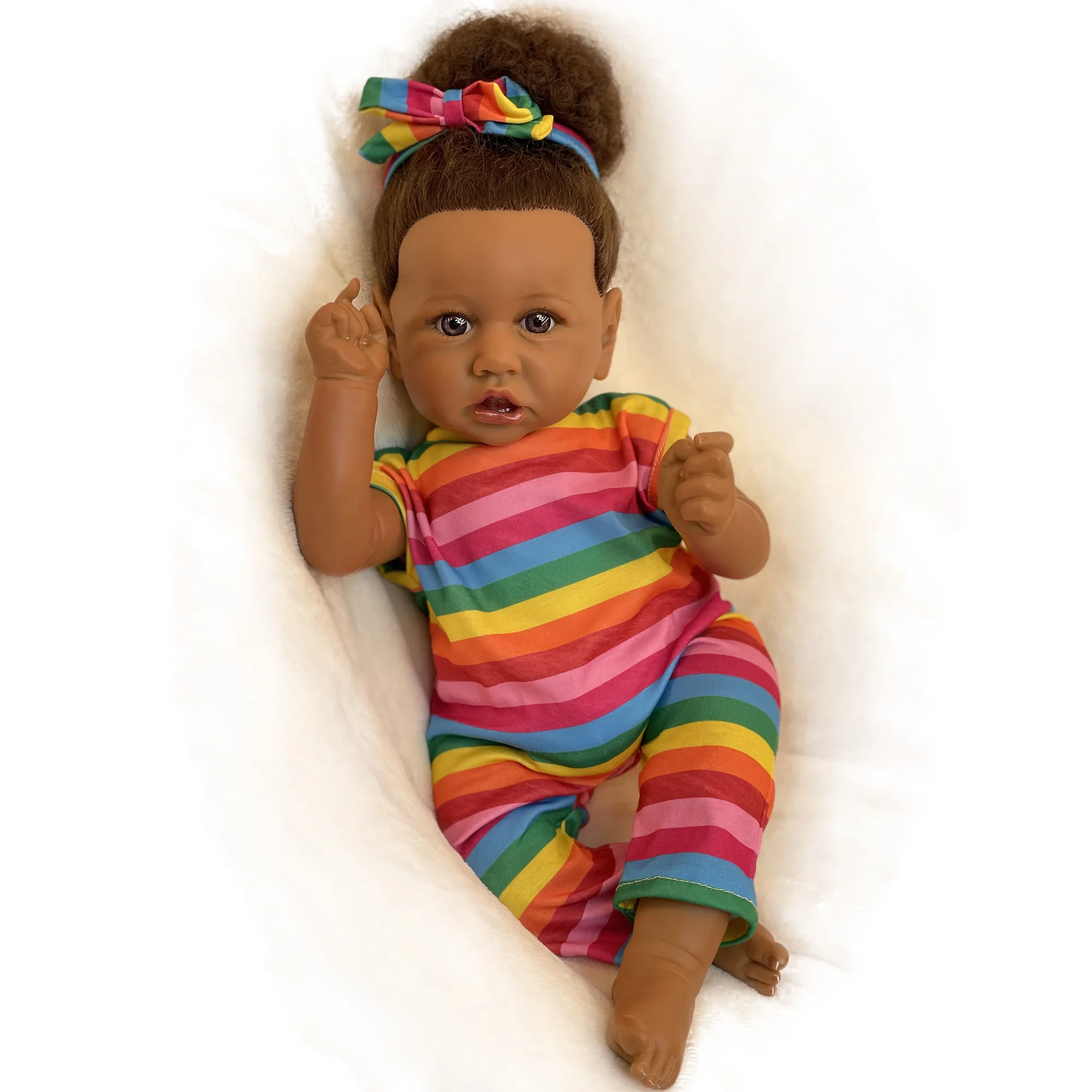 Aww! African Saskia Reborn Baby Doll Cute Bebe Boneca Renascida Lifelike Real Soft Touch