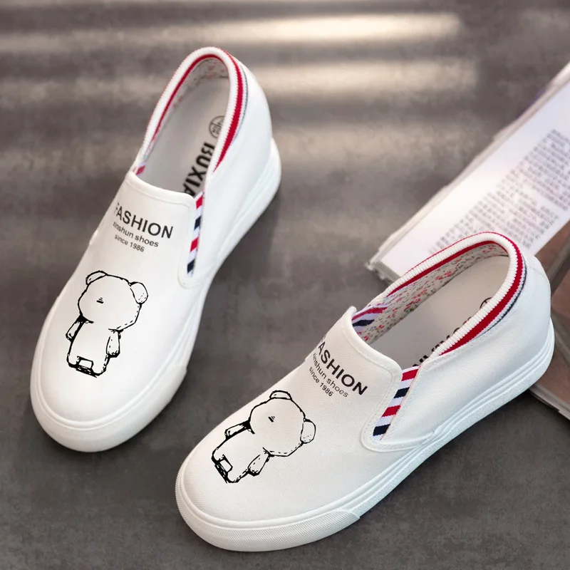 Мультфильм рисунок принт Женская плоская парусиновая обувь с героями мультфильмов белая Студенческая Обувь На Шнуровке женская повседневная обувь женские кроссовки - Цвет: T-WZ111