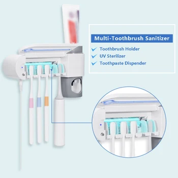 

Tooth Brush Holder Cleaner UV Light Sterilizer Automatic Tooth Paste Dispenser Bathroom Toothbrush Holder Squeezer Wall Mount