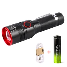T6 LED Portable Flashlight Torch Micro USB Rechageable Port Lantern Headbank 4 Lighting Modes Zoomable Hiking outdoor Lighting