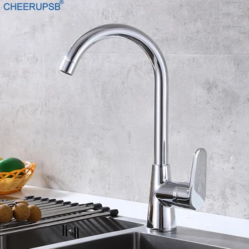 

Kitchen Sink Chrome Faucets Hot Cold Water Mixer Crane Stream Water Deck Mount 360 Swivel Rotation Tap Ceramic Spool Single Hole