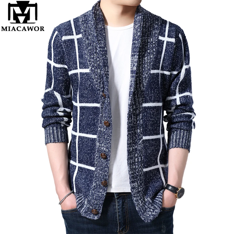 MIACAWOR Sweater Men Plaid Cardigan Men Autumn Knitted Sweater Coats Knitting Jumper Slim Fit Pull Homme Dropshipping Y162