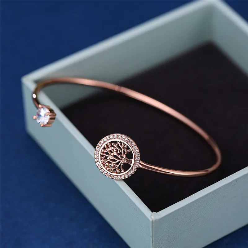 Luxury Female White Zircon Stone Bracelet Tree Of Life Adjustable Bracelets For Women Cute Silver Color Wedding Bracelet