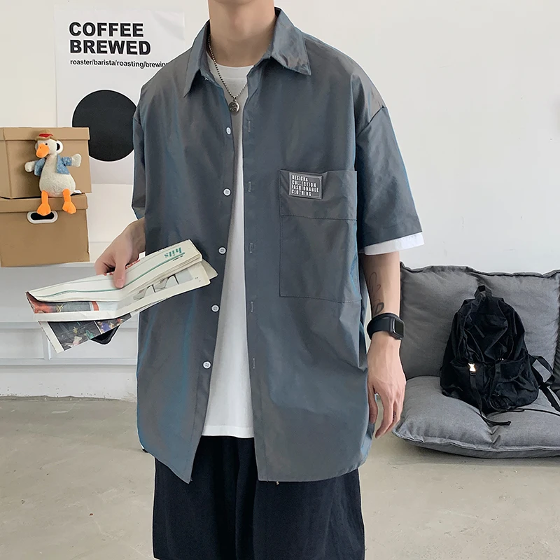 

Loose Fit Short Sleeve Shirts for Mens Summer Tops with Pockets Chemise Hawaiienne Mode Homme 2020 Camisa Manga Corta Blouse Men