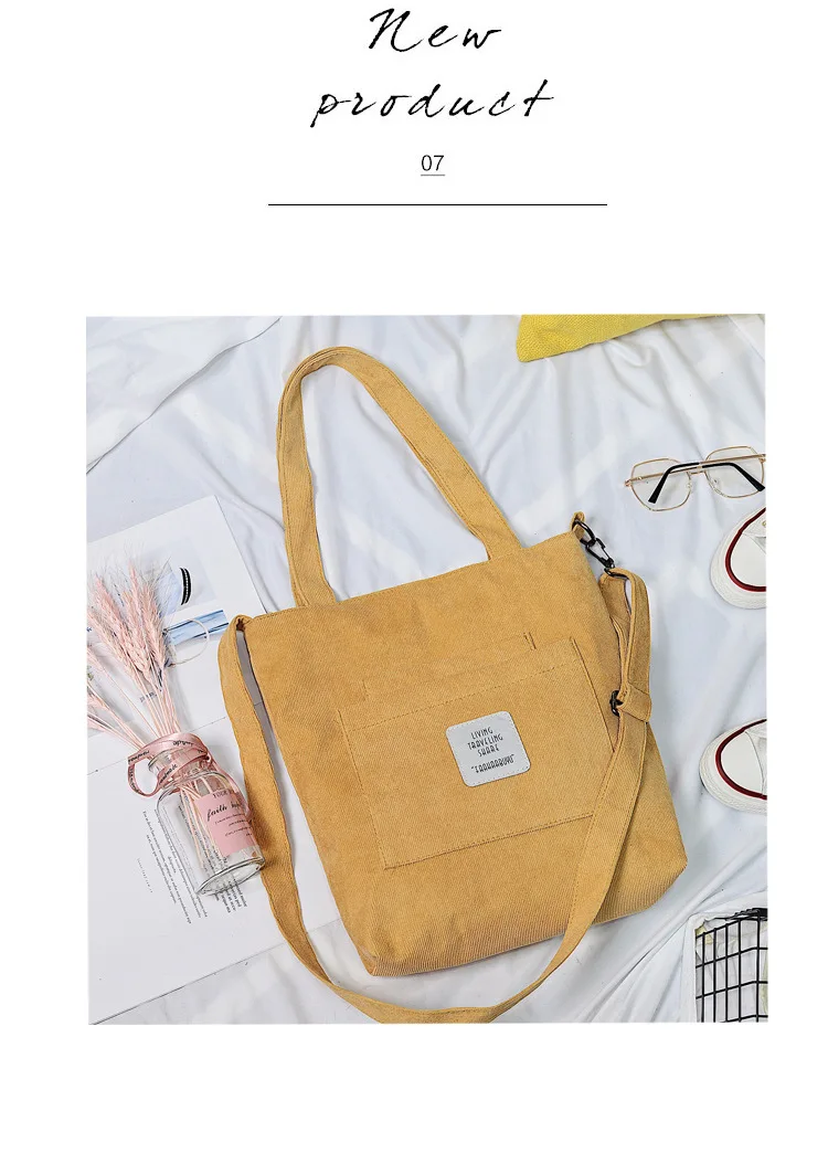 2021 New Literary Canvas Bag Women's Single Shoulder Messenger College Style Student Portable Corduroy Handbag