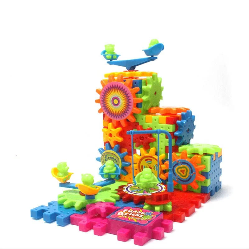 81pcs Electric Gears Building Blocks Kit Plastic 3D Puzzle Bricks s Educational Toys For Kids Children Gifts