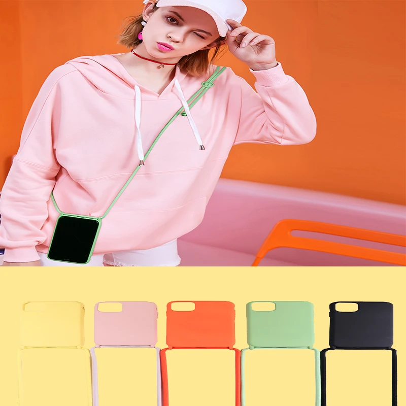 Для iPhone 11 Pro SE 2020 6 6s 7 8 plus силиконовый мягкий чехол Ремешки через плечо ожерелье