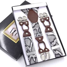 Модные Роскошные подтяжки на 6 клипсах, кожаные подтяжки на ремне, длина 115 см, мужской стиль, подарок для отца/мужчины, подарочная коробка