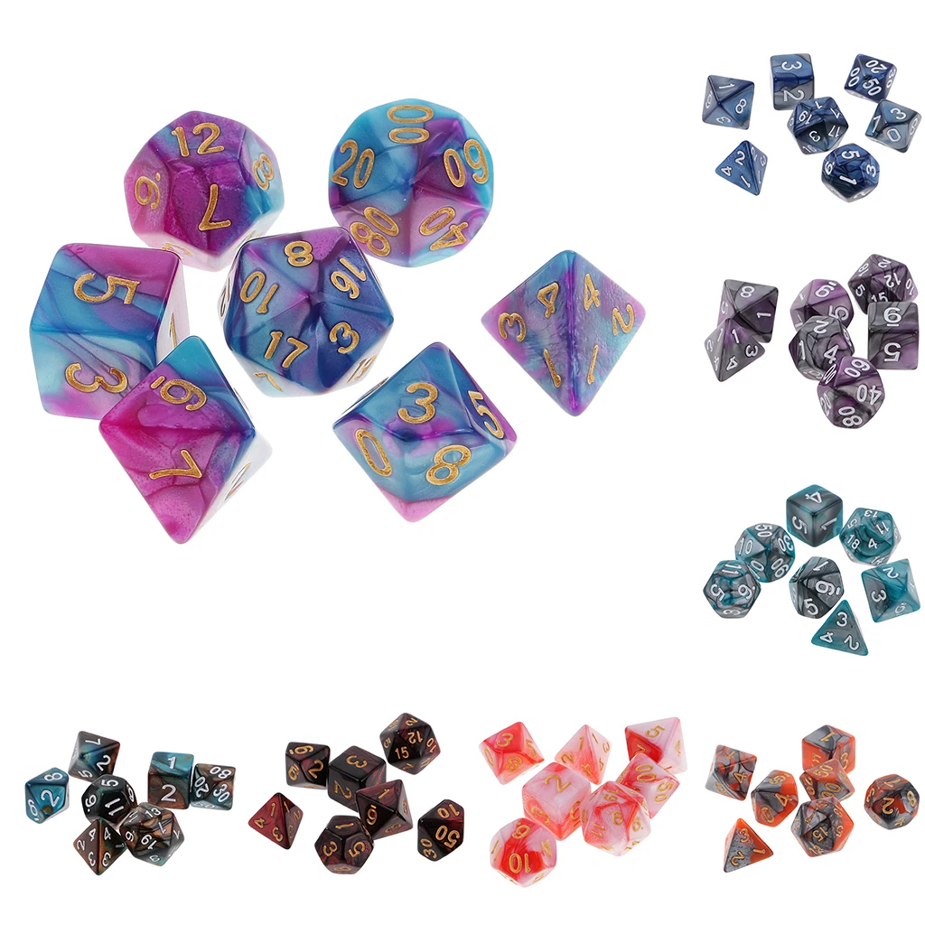 7 pieces Two Colors Polyhedral Dice 16mm for DND Table Board Games D20 D12 D10 D8 D6 D4 Dice Set Party Game Toys