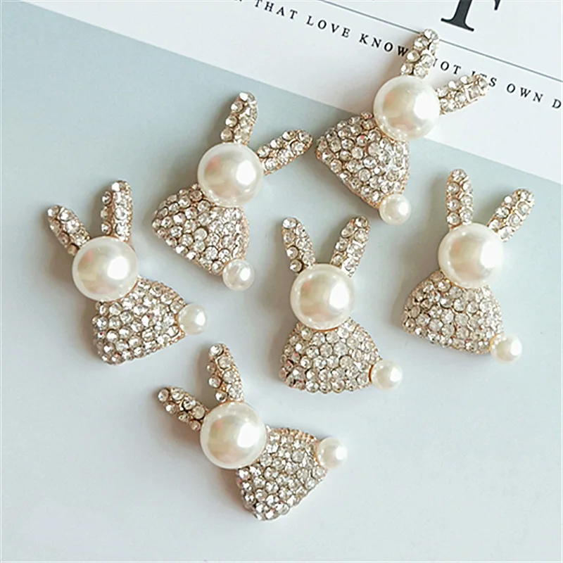 

5pcs/lot Rhinestone Diamond Pearl Rabbit Buttons Alloy Diy Handmade Hair Accessories Necklace Mobile Beauty Key Ring jewelry
