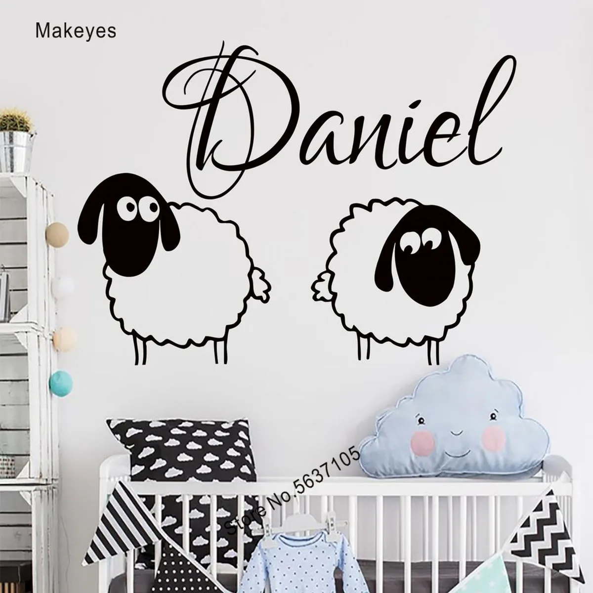 Makeyes Pecore Nomi Personalizzati Adesivi Murali Carino Baby Sheeps Wall Sticker Nome Personalizzato Decorazioni Murali Bambini Baby Bedroom Decoar Q
