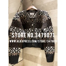 Ретро кардиган свитер с v-образным вырезом геометрический свитер Женский вязаный кардиган однобортный Повседневный Зимний короткий жакет Топ для отдыха