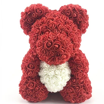 

40cm cheap Artificial Flowers Rose Bear Plastic Foam Rose Teddy Bear Girlfriend Valentines Day Gift Birthday Party Decoration