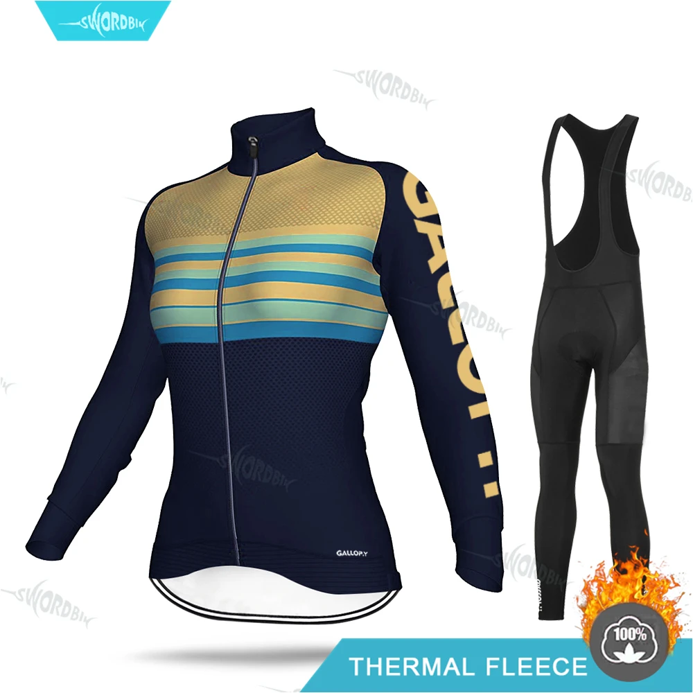Bib Cycling Set Новая женская велосипедная одежда с длинным рукавом Зимний набор велосипедных Джерси Женский MTB Ropa Ciclismo для девочек дорожный велосипед тепловой флисовый комплект одежды - Цвет: Bib Cycling Set