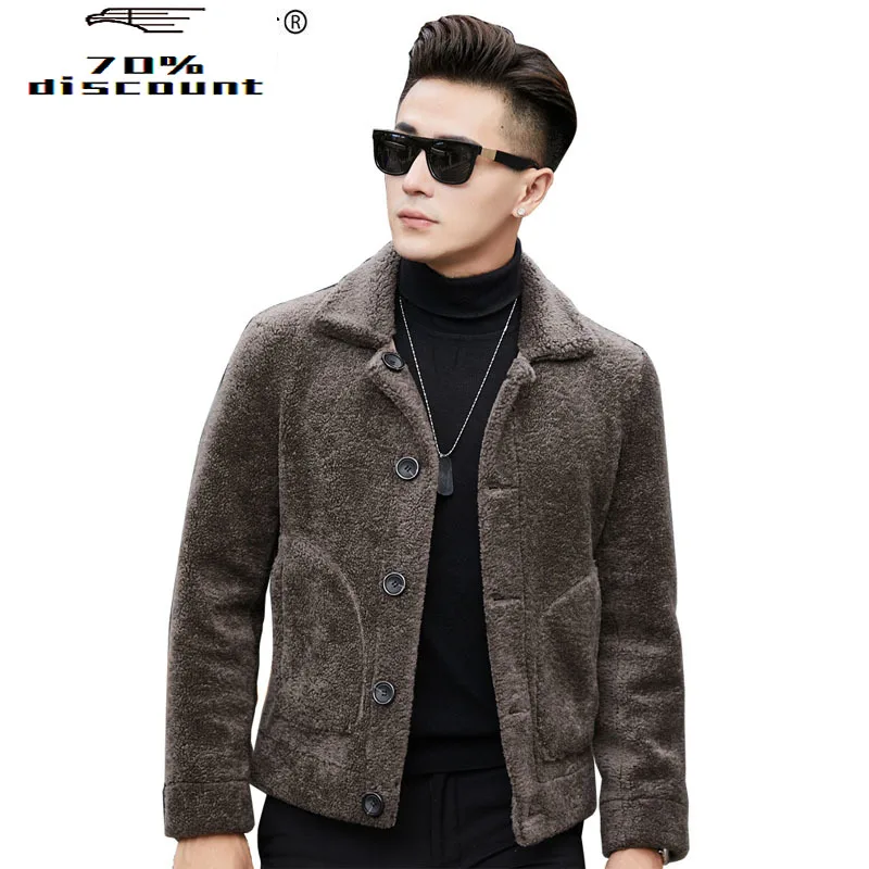 

Natural Sheep Shearling Fur Coat Short Winter Jacket Men Clothes 200% Wool Fur Coats Mens Plus Size Coat YC2993 MY000