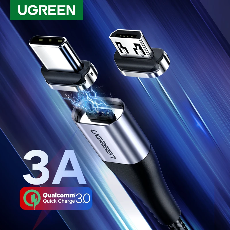 Ugreen Магнитный кабель типа C 3A Быстрый микро USB для зарядки данных Samsung Xiaomi Магнит