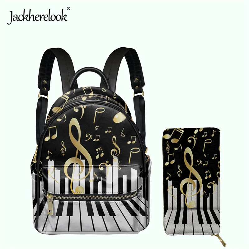 

Jackherelook Piano Music Note Design Women's Backpack Card Holder Wallet Set Female Coin Purse Girl's Small Schoolbag Mochila