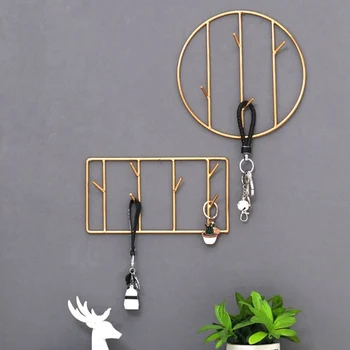 

1pcs Wrought Iron Round Square Key Hanger Door Clothes Hook Hanger Home Decoration Pendant Key Chain Hanger
