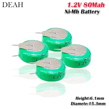 

1-8pcs 1.2V 80mAh Ni-MH Li-Po Lithium Li-polymer Rechargeable Battery For Electric Toys watch timer Button Cell With Solder Pins