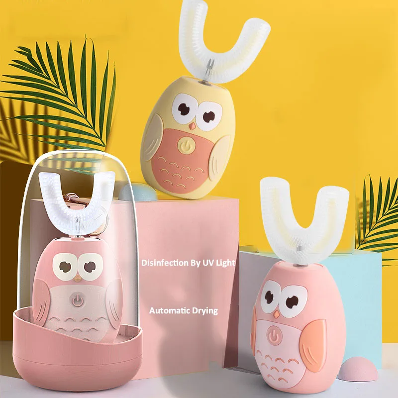 

Smart Kids Sonic Electric Toothbrush 360° Rechargeable UV Light Cleaning Automatic Cartoon Owl U shaped Electronic Tooth Brush