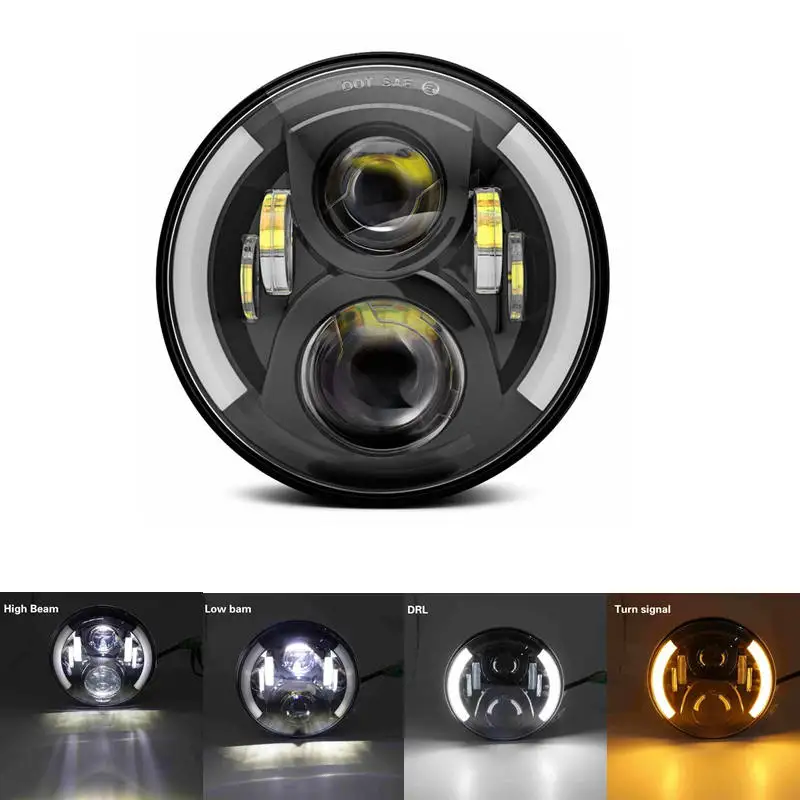 2PCS 7inch Black 50W Motorcycle Headlight with DRL and Turn Signal LED Headlamp for Harley Davidson.7 inch headlamp for jeep wrangler TJ CJ JK CHR5OMEg 1.7j58p1g