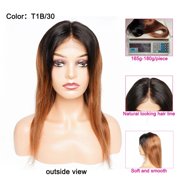 4*4 Lace Closure Wig Straight Ombre Color T1B27 Honey Blonde 1B30 Medium Auburn Remy Indian Human Hair Front Lace Wigs 2