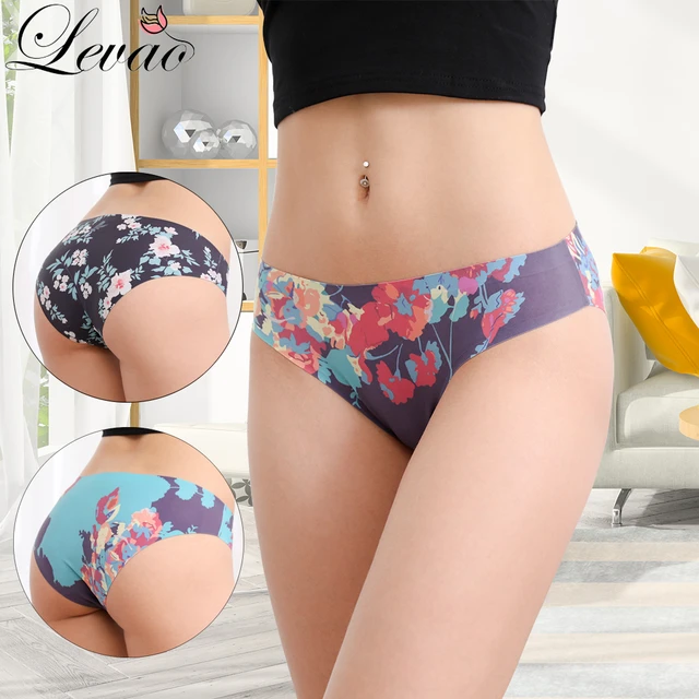 LEVAO Seamless Women Sexy Panties Cotton Underwear Ice Silk Fashion Pattern  Print Lingerie Underpants Simple Multicolor Briefs - AliExpress