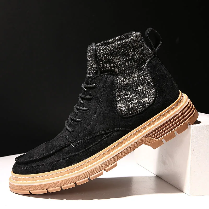 Г. Модные осенние новые мужские ботинки высококачественные фланелевые мужские зимние ботинки мужская зимняя обувь с высоким берцем рабочие ботинки Большие размеры 39-45 - Цвет: Black