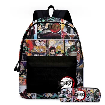 

2pcs Demon Slayer: Kimetsu no Yaiba Backpack For Boys Girls Multi Pocket Travel Mochila Large Capacity School Bag For Teenage