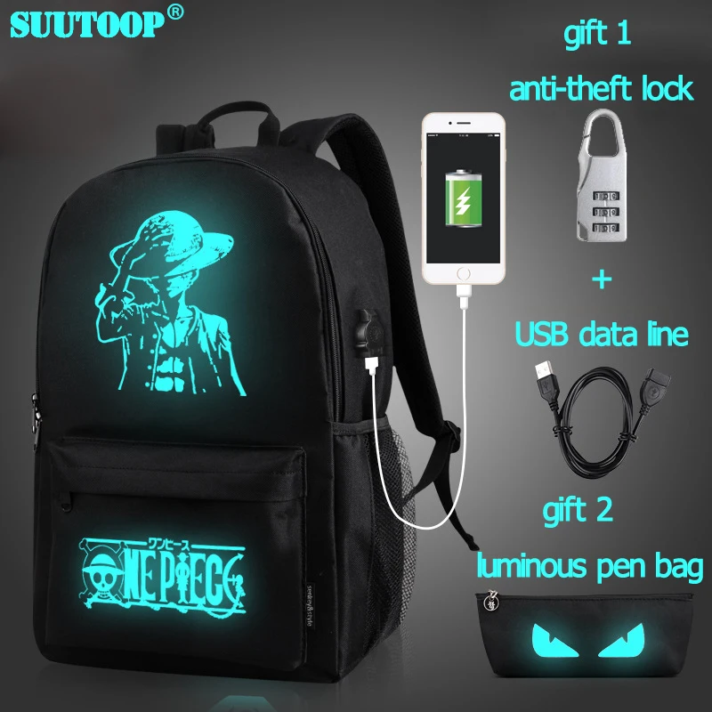 L USB one piece USB Зарядка музыка светящаяся новая школьная сумка унисекс для подростков рюкзак школьный рюкзак книга Сумка для мальчиков и девочек - Цвет: L USB one piece