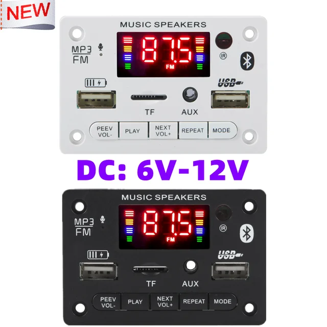 6V 12V Bluetooth 5.0 MP3 Decoding Board Module Wireless Car USB MP3 Player TF Card Slot USB FM with Microphone Handsfree control 1