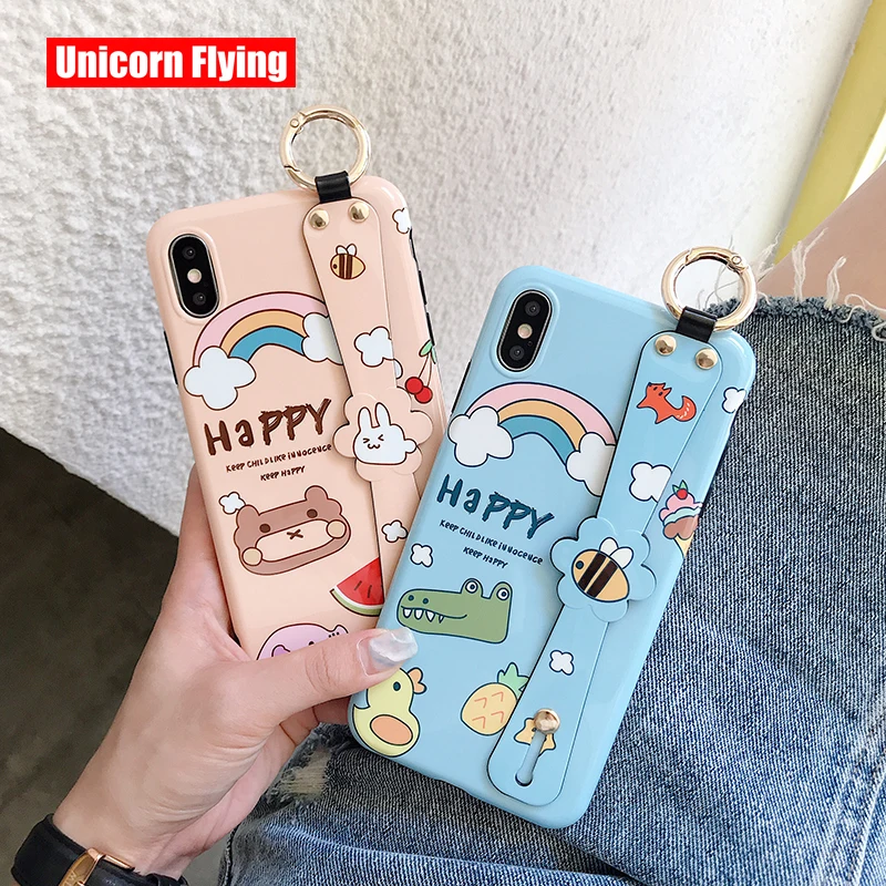 

LinXiang Zoo Park Animal Rainbow Hand Strap Kickstand Phone Case Back Cover For iphone 6 6s 7 8 Plus X XS Max XR
