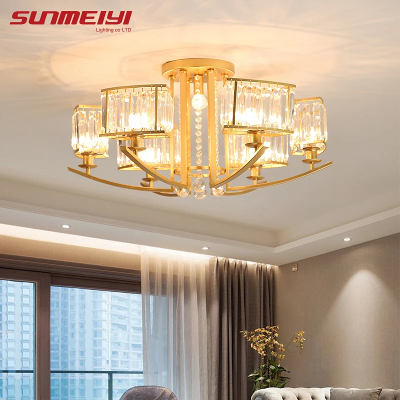 

Nordic Crystal Ceiling Lights Gold LED Ceiling Fixture For Living room Kitchen Dining Table Modern Industrial Black Bedroom Lamp