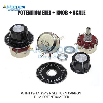 

1Set WTH118-1A 2W Single Turn Carbon Film Potentiometer Kits 1K 2.2K 4.7K 10K 22K 47K 100K 220K 470K Potentiometer+Knob+Scale