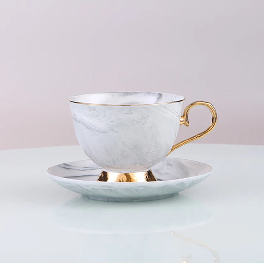 Золотая линия чайная чашка с блюдцем наборы 250 мл винтажный костяной фарфор мраморный узор чайная чашка домашняя офисная, фарфоровая кофейная чашка большие подарки