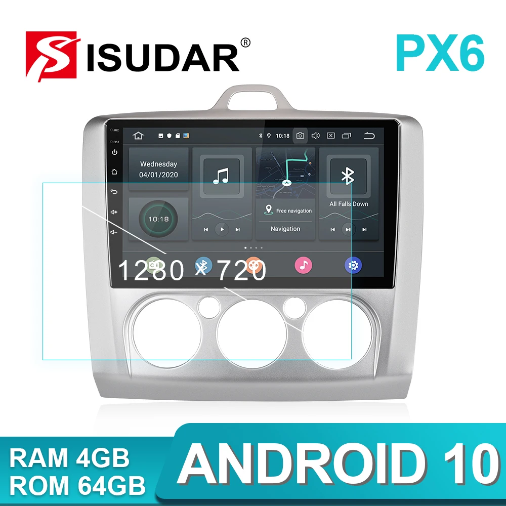 

ISUDAR PX6 Car Multimedia Player 1 Din Android 10 Car Radio For Ford/Focus 2 Mk 2 2004-2008 2009-2011 GPS Auto Stereo System DSP