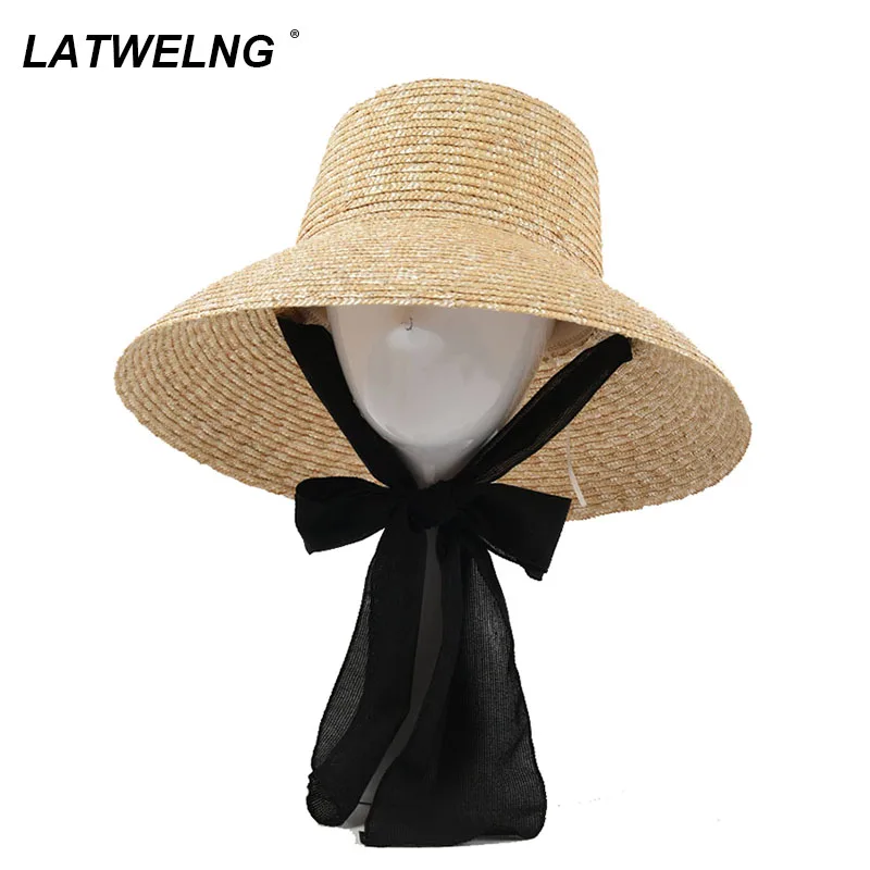 New Women Wide Brim Sun Hats With Rabbion UV Protection Straw Boater Hat Big Size Beach Hat Summer Fisherman Hat Wholesale 1