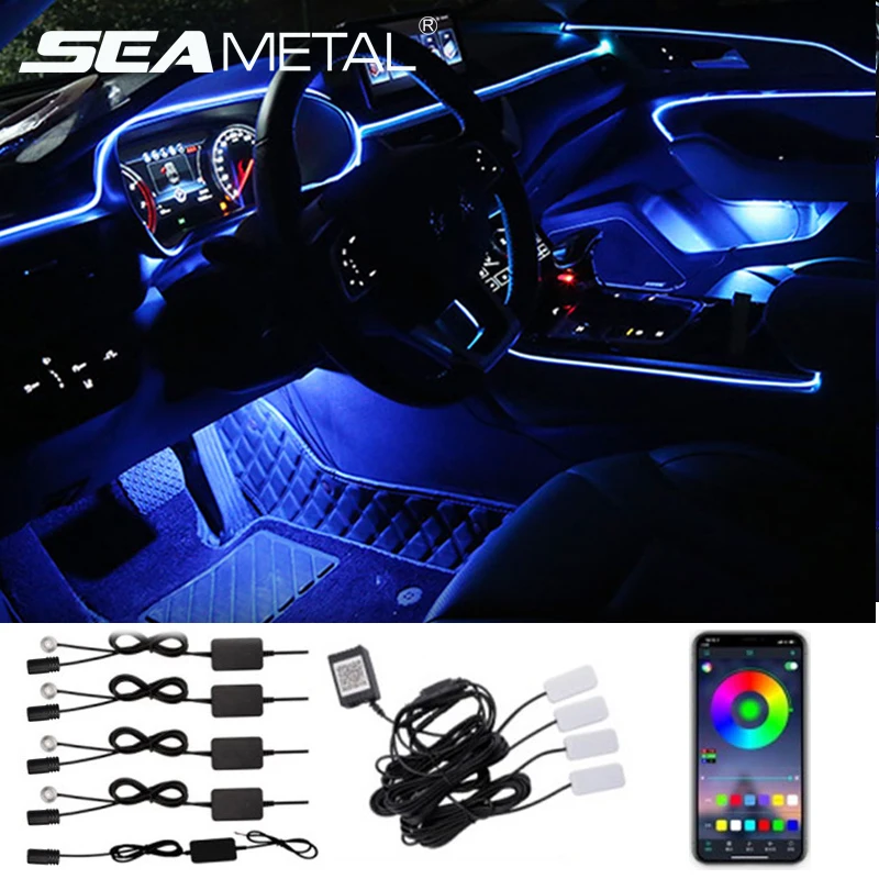 12v Led Car Atmosphere Interior Light Flexible Neon Wire Strip Lamps