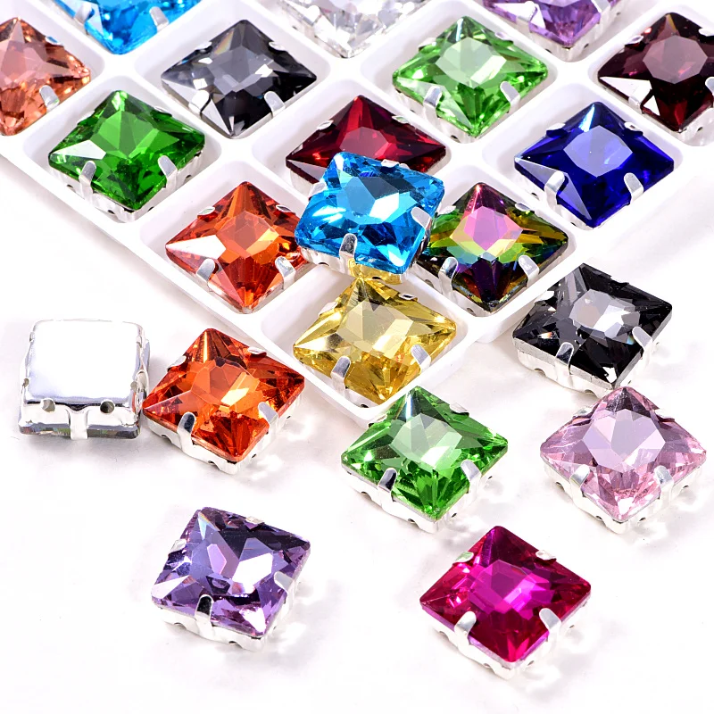 4 размера квадратная форма красочное стекло пришивные стразы с серебряным крабом