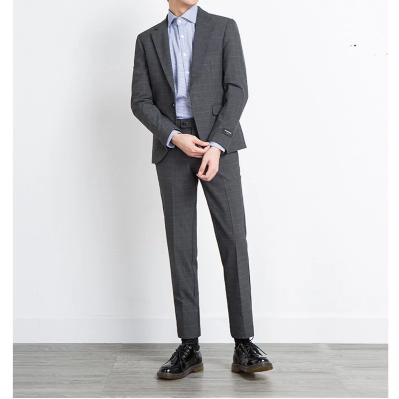 Gray suit pants EWQ/английский стиль, умный повседневный мужской костюм, красивый, самосовершенствование, маленький костюм для мужчин, брюки, комплект из 2 предметов, блейзеры, корейский стиль, Y0066 - Цвет: Gray suit pants