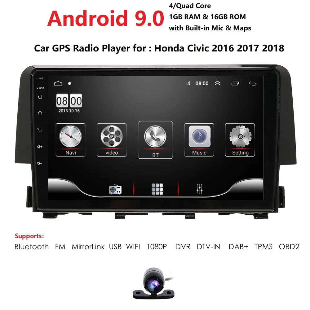Android 9.0 Car Radio 2 Din GPS Navi for Honda CIVIC 10 2015 2016 2017 2018 PX6 DSP 2.5D IPS Screen RDS WIFI BT Android 9.0 Car Radio 2 Din GPS Navi for Honda CIVIC 10 2015 2016 2017 2018 PX6 DSP 2.5D IPS Screen RDS WIFI BT