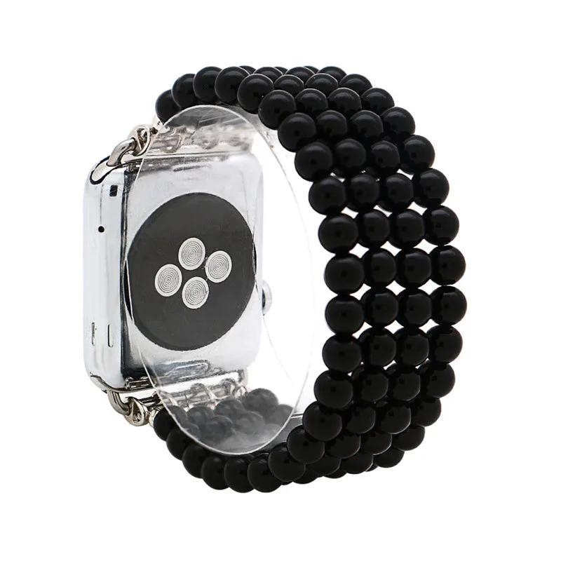 Pure Black Crystal LuReen агатовыми бусами Эластичный ремешок для наручных часов Apple Watch серии 1/2/3, 42 мм, 38 мм, версия эластичный браслет, ремешок для наручных часов iwatch, 4/5 40 мм 44 мм - Цвет ремешка: Pure Black Crystal