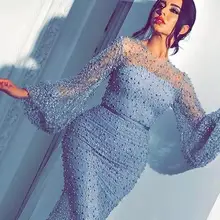 Роскошное тяжелое жемчужное платье для выпускного вечера, Формальное с длинными рукавами, высокое качество, вечерние платья русалки