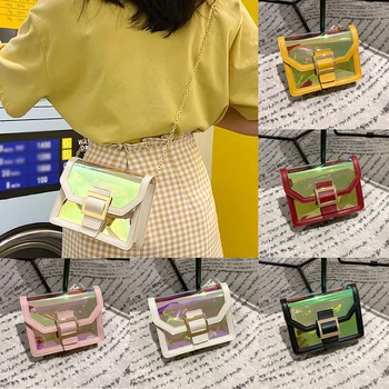 

Summer Chain Bag PVC Crossbody Shoulder Women Bag Luxury Designs Laser Square Messenger Bags Sling Ladies Clutch Female Purses