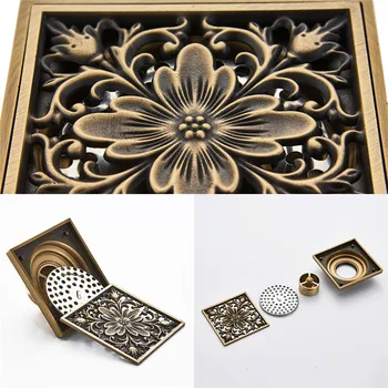 

Square Mesh Floor Drain Antique Brass Floor Drain Bathroom Toilet Shower Deodorant Practical Drainage Floor Drain