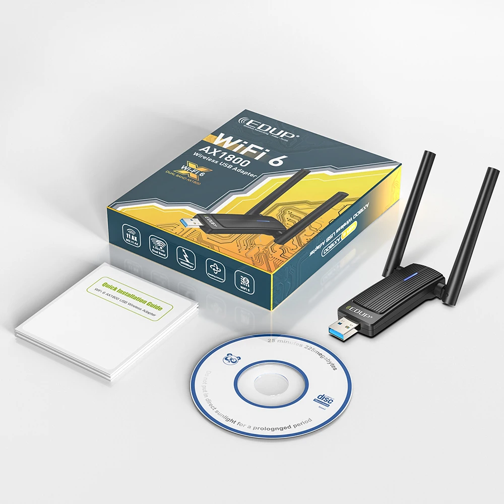 EDUP WiFi6 USB WiFi Adapter 1800Mbps Dual Band AX1800 2.4G 5.8GHz Network Card Wifi Dongle MU-MIMO USB3.0 For PC Laptop Windows